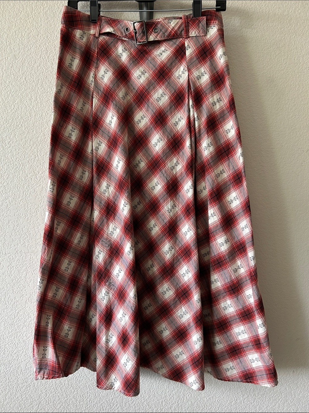 DRA Anthropologie Red plaid Full Maxi Skirt size M